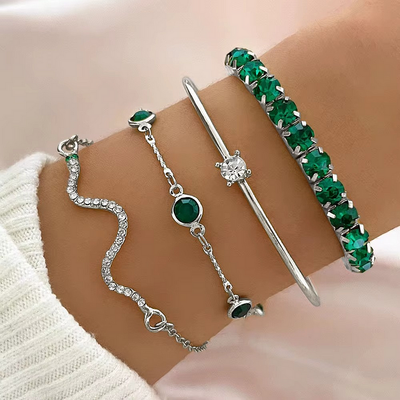 Zafira | Emerald Crystal & Gold-Tone Bracelet Set (4 Pieces)