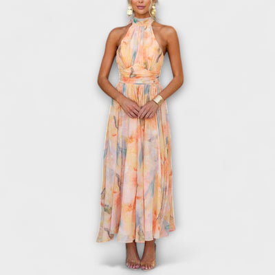 Agnes | Halter-Neck Watercolor Print Maxi Dress