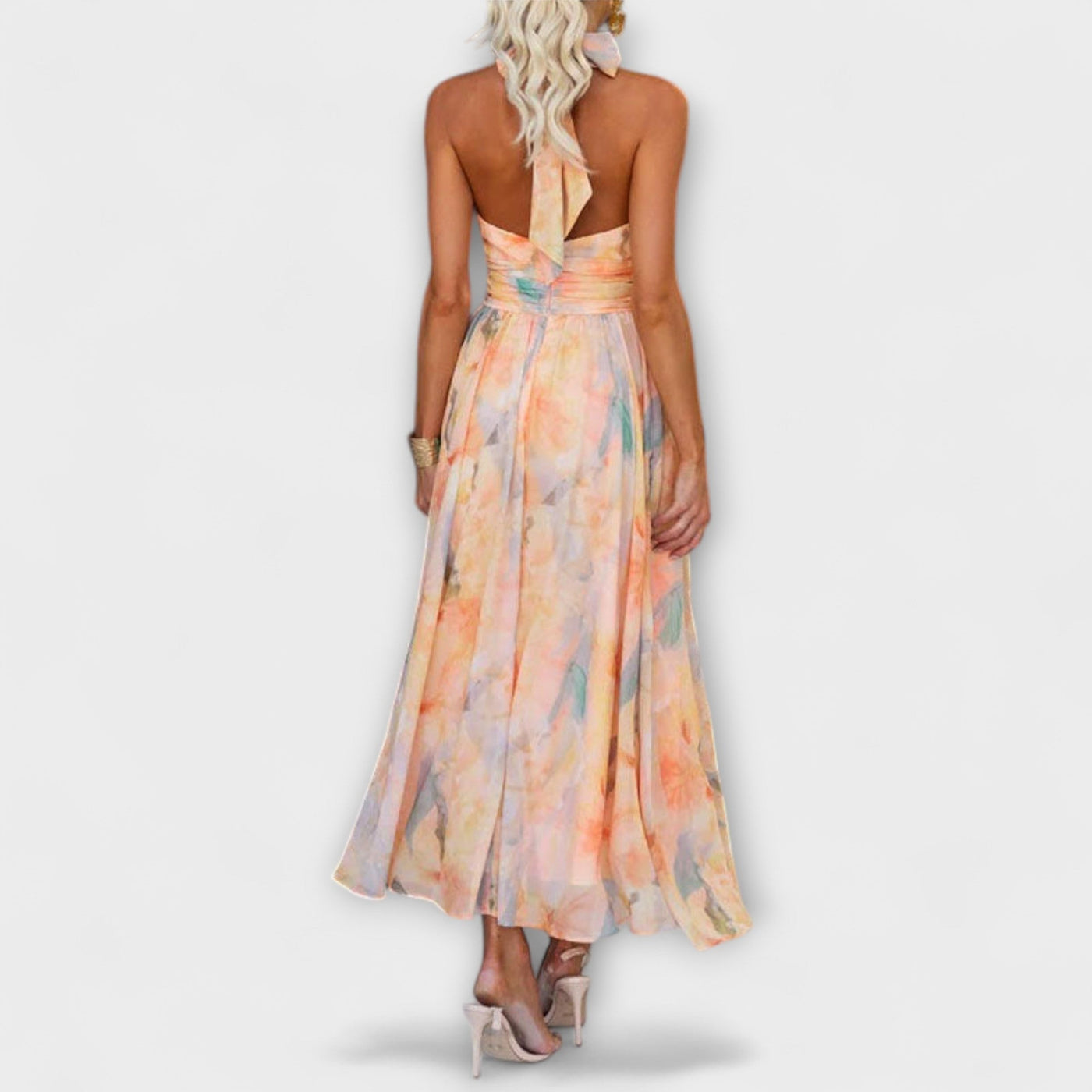 Agnes | Halter-Neck Watercolor Print Maxi Dress