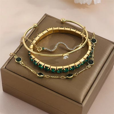 Zafira | Emerald Crystal & Gold-Tone Bracelet Set (4 Pieces)