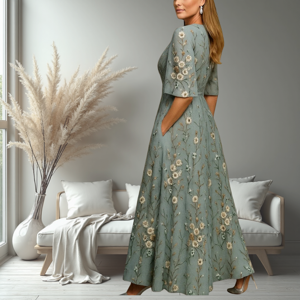 Amber | Elegant V-Neck Belted Boho Dress