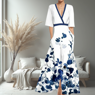 Amber | Elegant V-Neck Belted Boho Dress