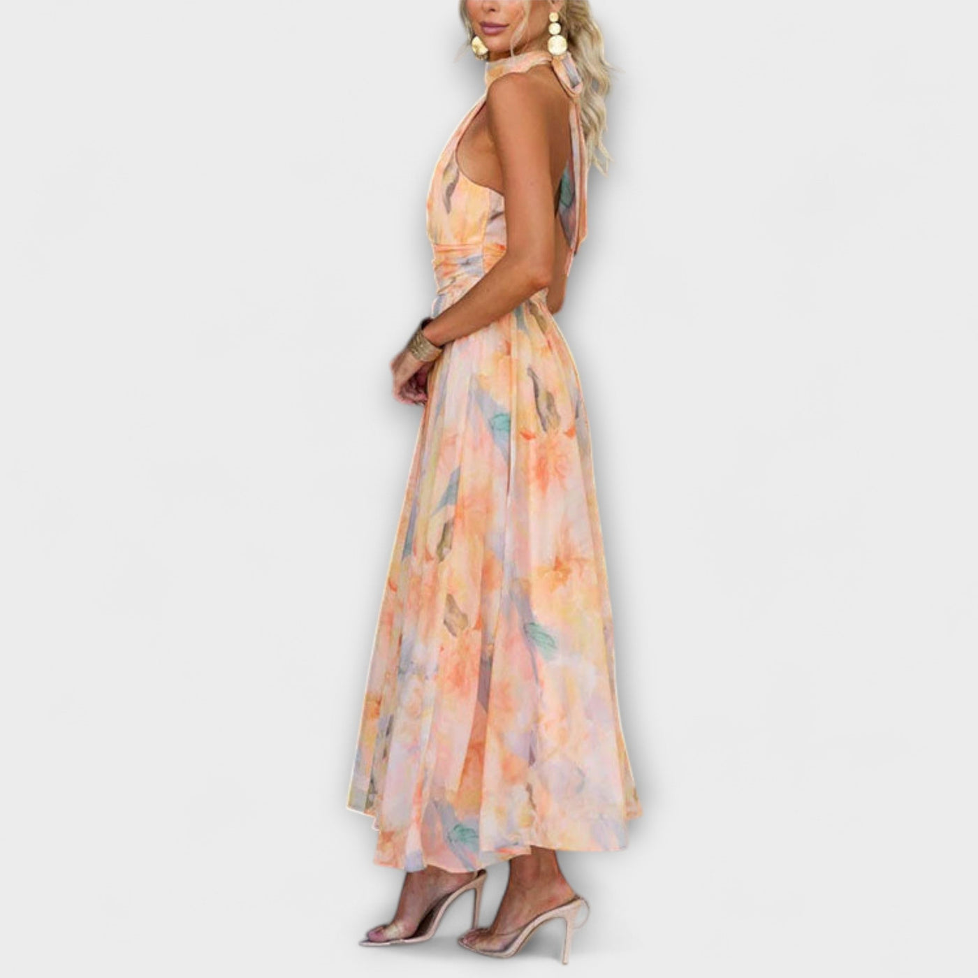 Agnes | Halter-Neck Watercolor Print Maxi Dress