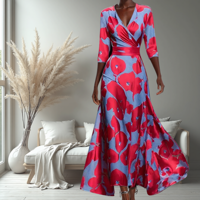 Amber | Elegant V-Neck Belted Boho Dress