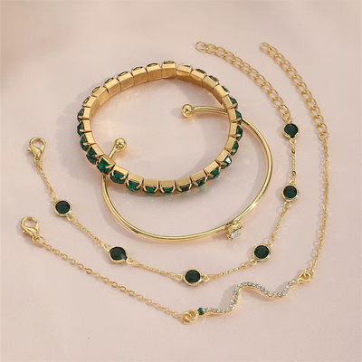 Zafira | Emerald Crystal & Gold-Tone Bracelet Set (4 Pieces)