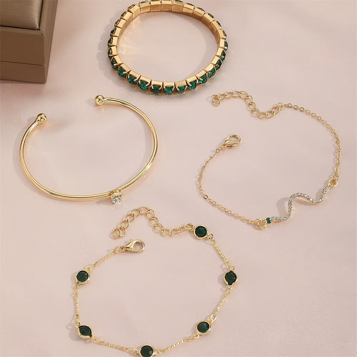 Zafira | Emerald Crystal & Gold-Tone Bracelet Set (4 Pieces)